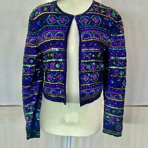Niteline By Della Roufogati Silk and Sequin Jacket Sz S